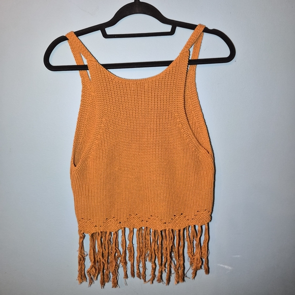 Charlotte Russe Orange Knit Fringe Crop Top - Picture 3 of 3